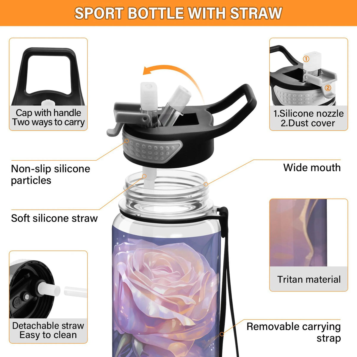 Purple 32oz Tritan Sports Water Bottle with Straw H89904
