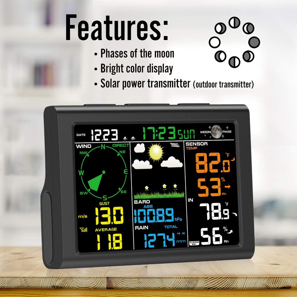 8-in-1 Wireless Weather Station with Outdoor Sensor (Black) V50513