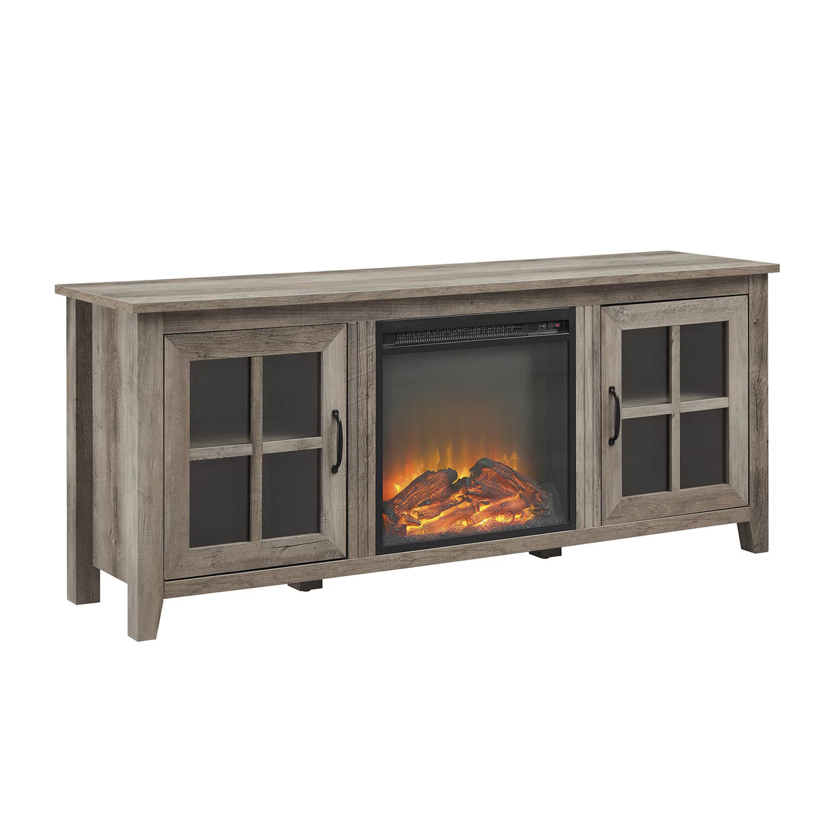 Grey Wash Glass-Door Fireplace TV Stand V82882