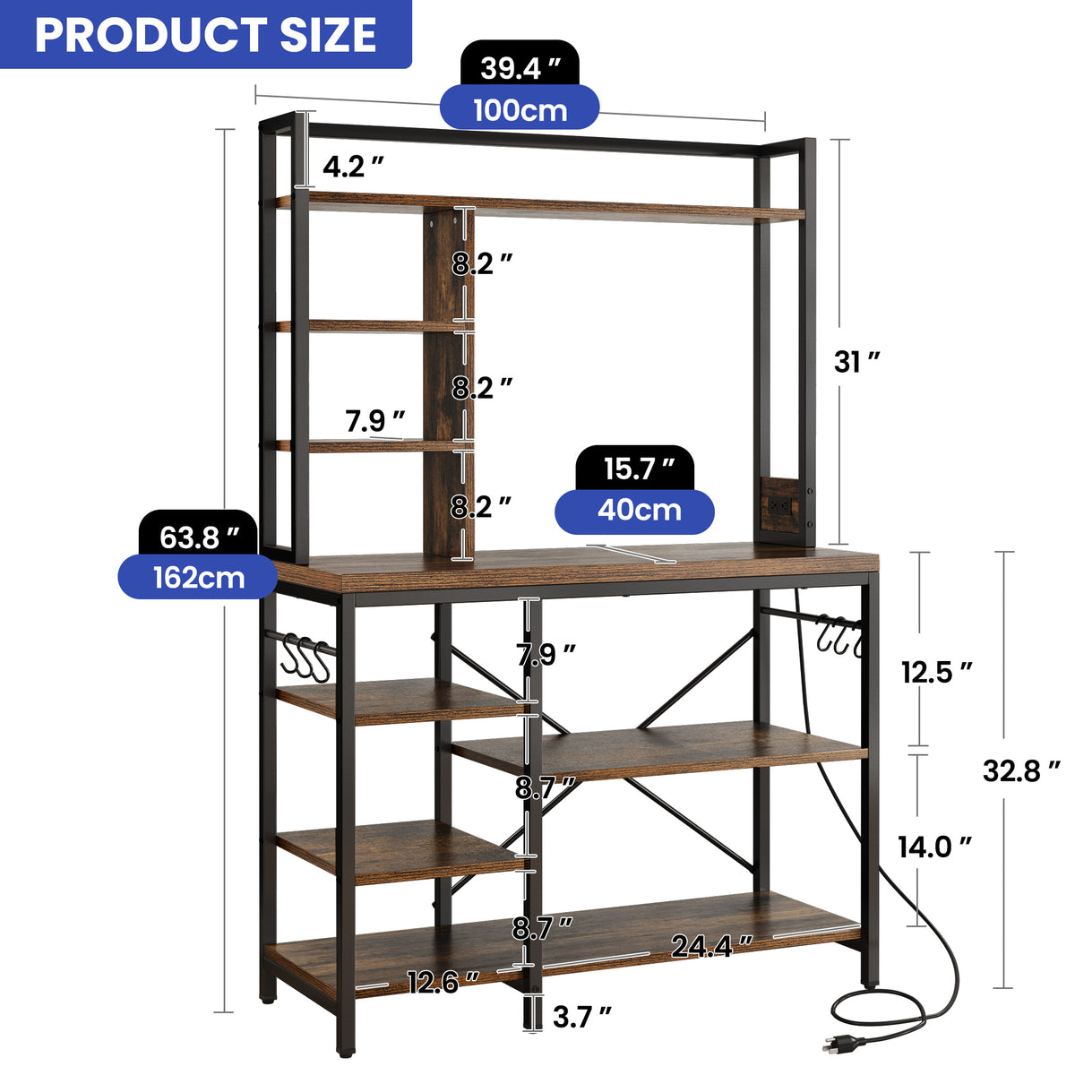 8-Tier Freestanding Kitchen Storage Shelf with Power Outlets L24165