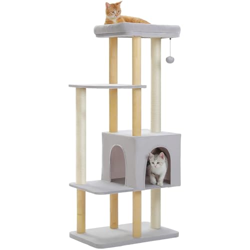 73 Inches Tall Wooden Cat Tree with Hammocks and Scratching Posts I48297