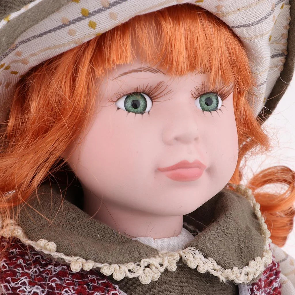 16inch Porcelain Doll Sitting People Figures in Clothes Hat Y94843