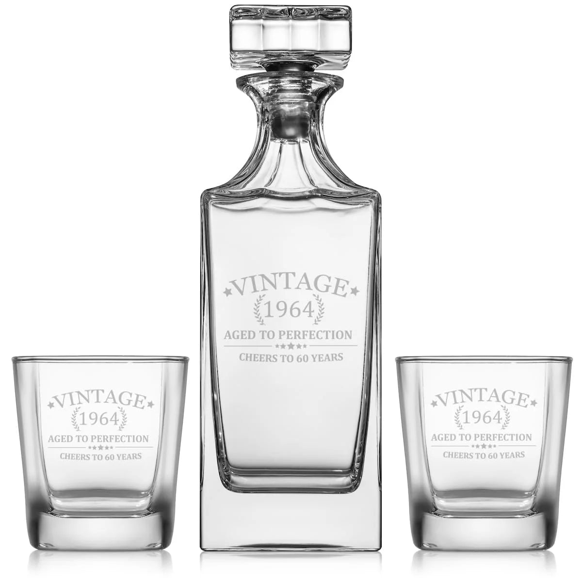 Whiskey Decanter Gift Set With 2 Old Fashioned Rocks Glasses A750
