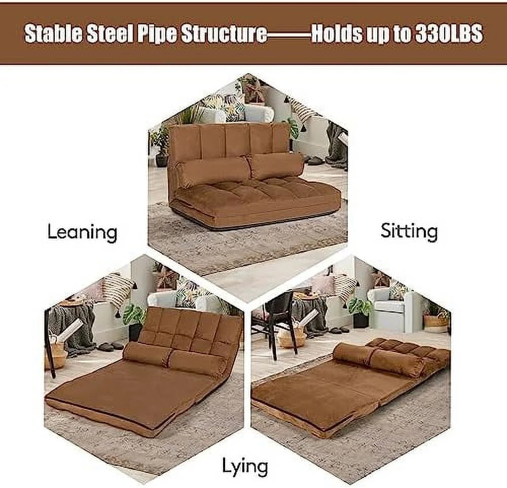 Gray 6-Position Fabric Folding Sofa Bed with 2 Pillows H816