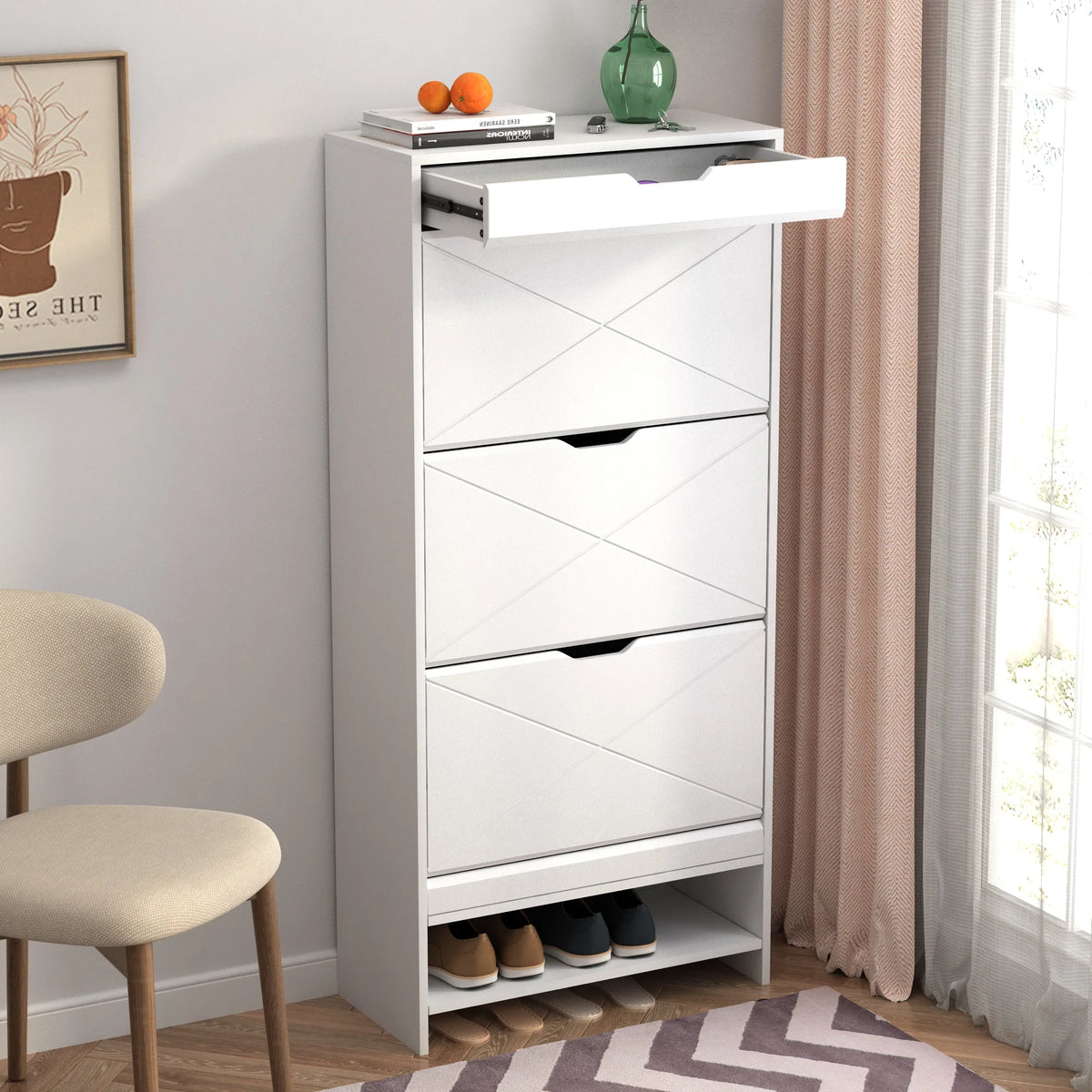 White 3 Flip Drawer Shoe Cabinet S208452