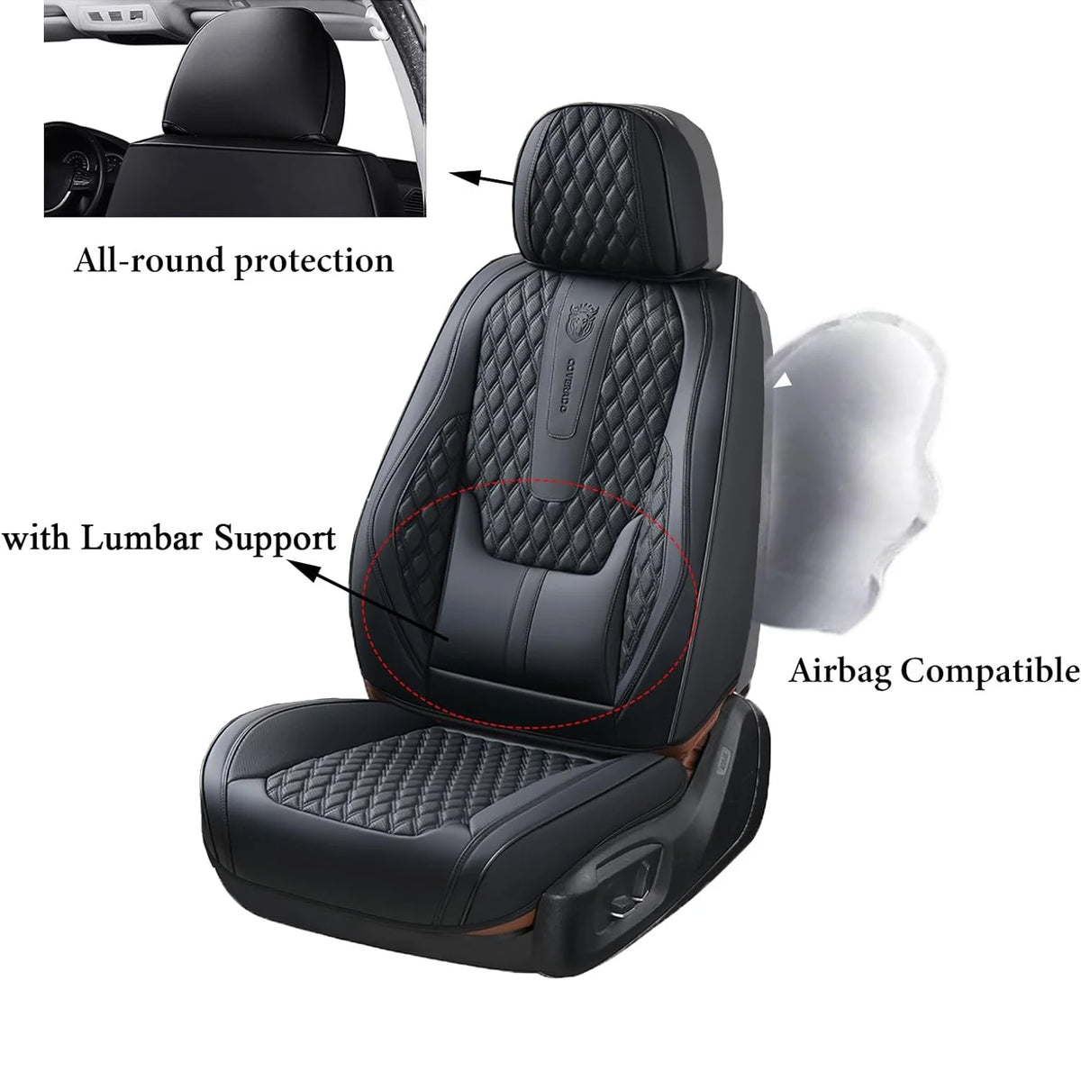 Black Leather Car Seat Covers Full Set 5 Seats S9643