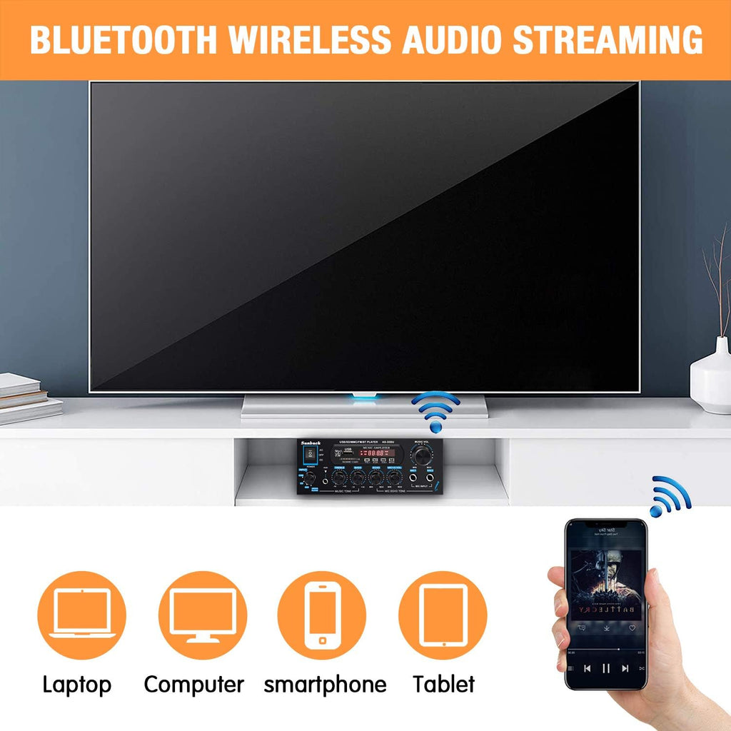200W Wireless Bluetooth Stereo Amplifier Receiver with USB FM Radio Remote Control X73112