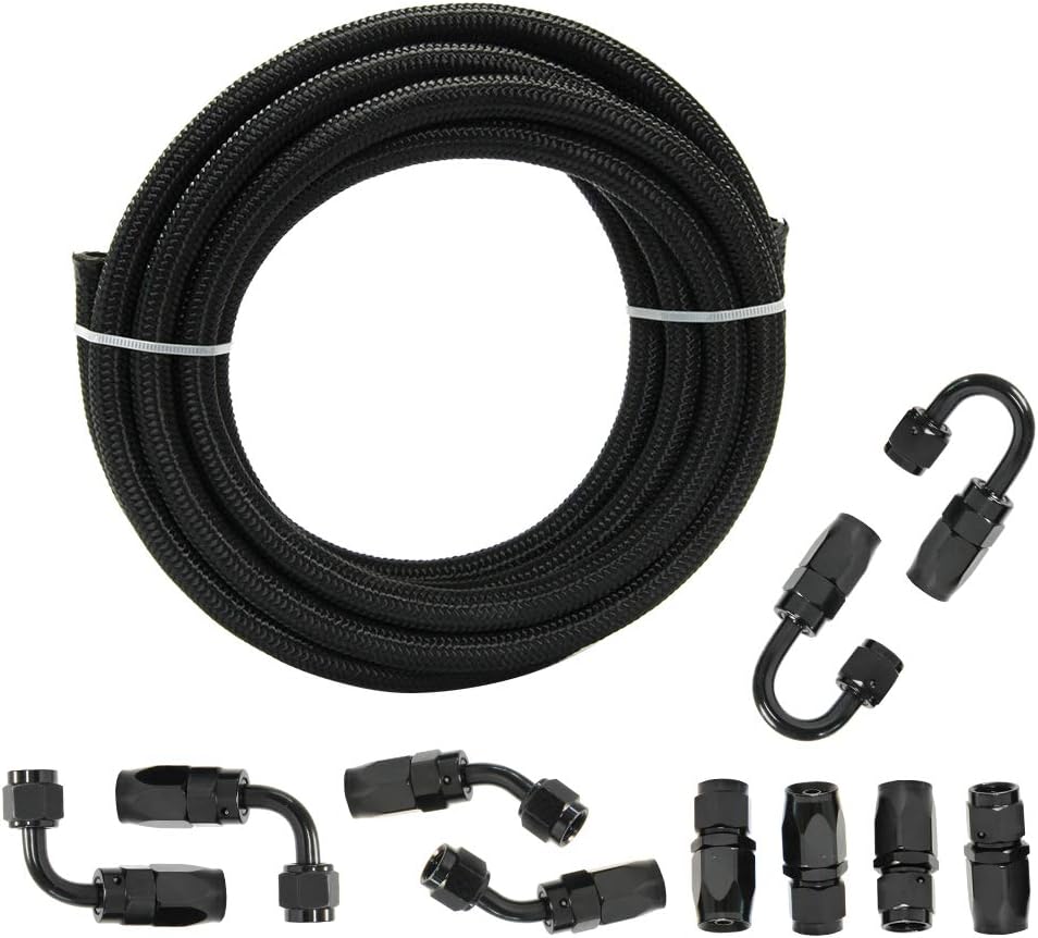 1/2" 8AN 16FT Nylon Stainless Steel Braided Fuel Line Kit H552564