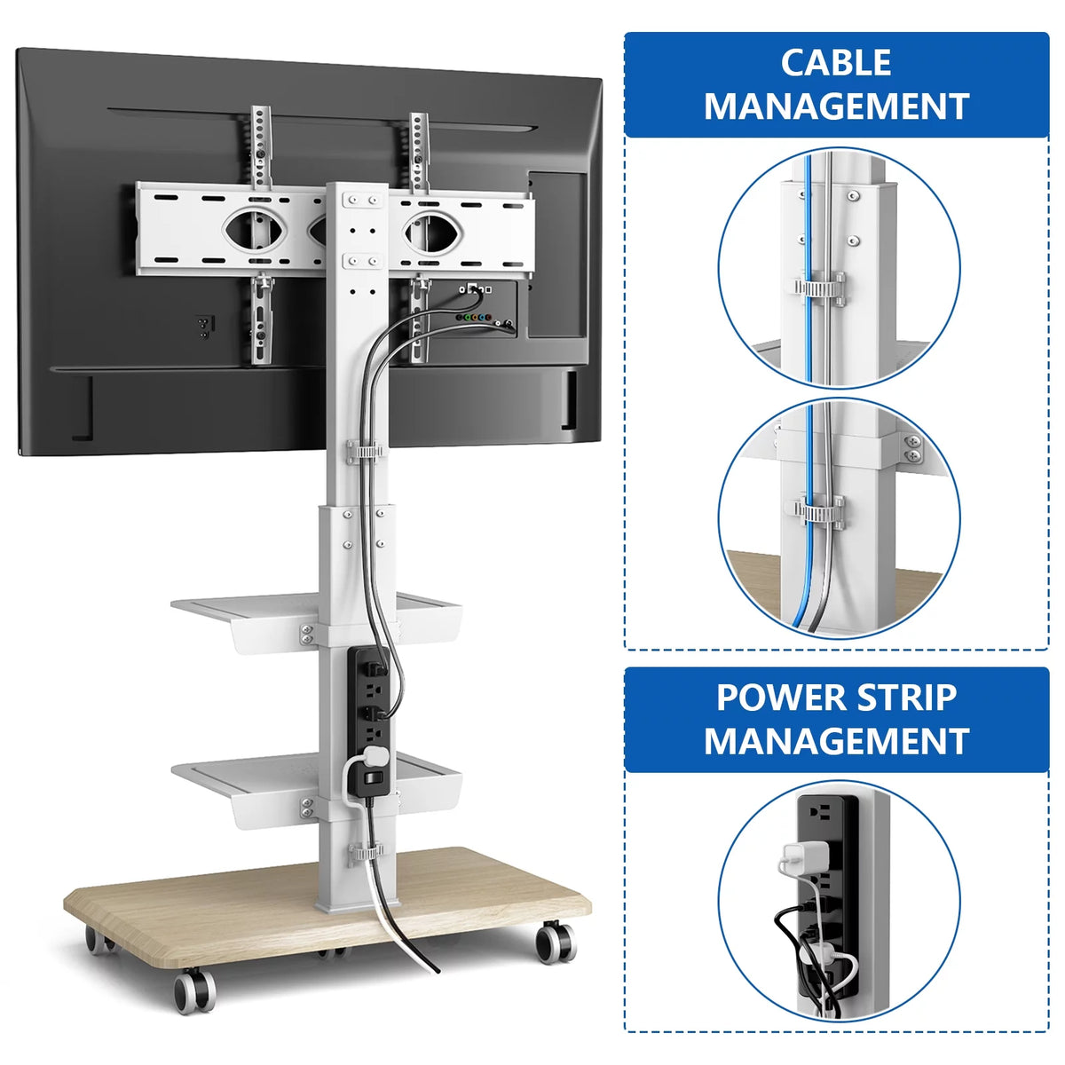 Black Rolling TV Stand with 3 Shelves V909