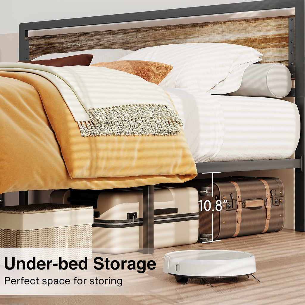 Full Size Bed Frame with Headboard, Under-Bed Storage, Gray S54047