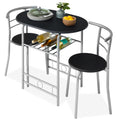 3-Piece Wood Dining Table & Chairs Set with Steel Frame, Built-In Wine Rack A216964