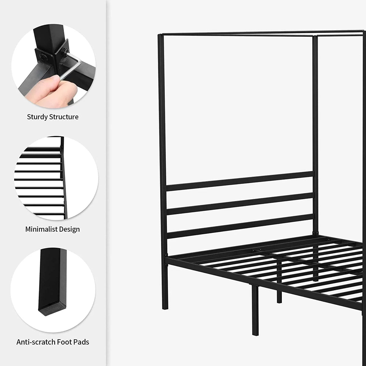 Metal Canopy Platform Bed with Headboard Black Full Size Y9920