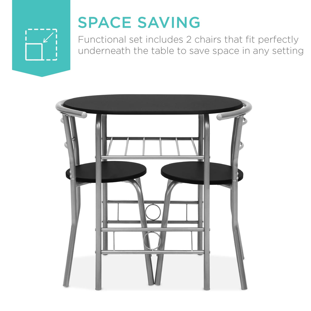 3-Piece Wood Dining Table & Chairs Set with Steel Frame, Built-In Wine Rack A216964