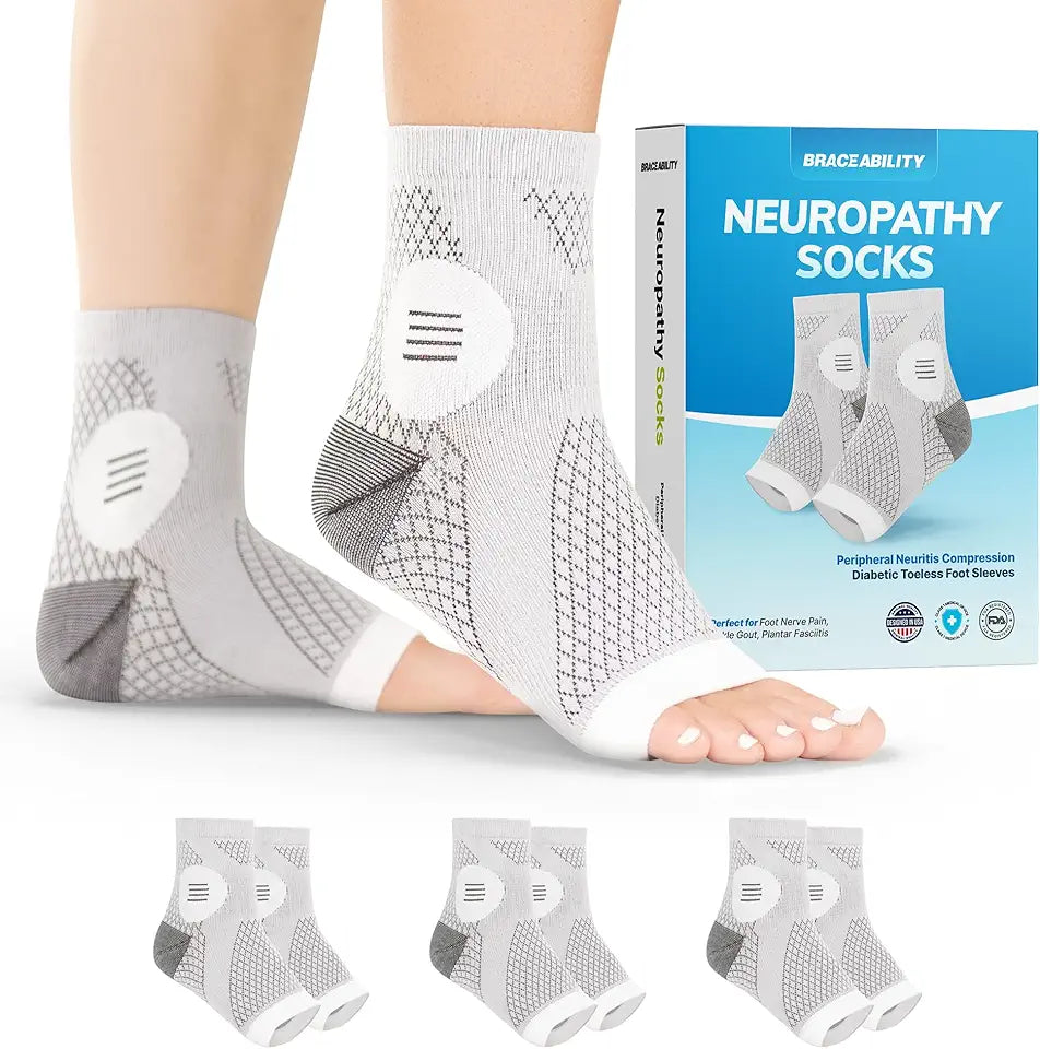 3 Pairs Gray Toeless Compression Foot Sleeves G788