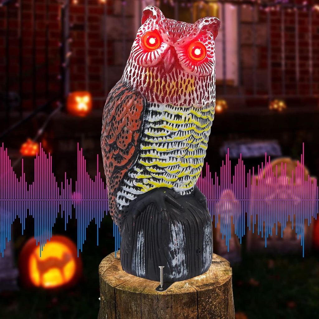 Solar Powered Owl Statue with Red Eyes S593