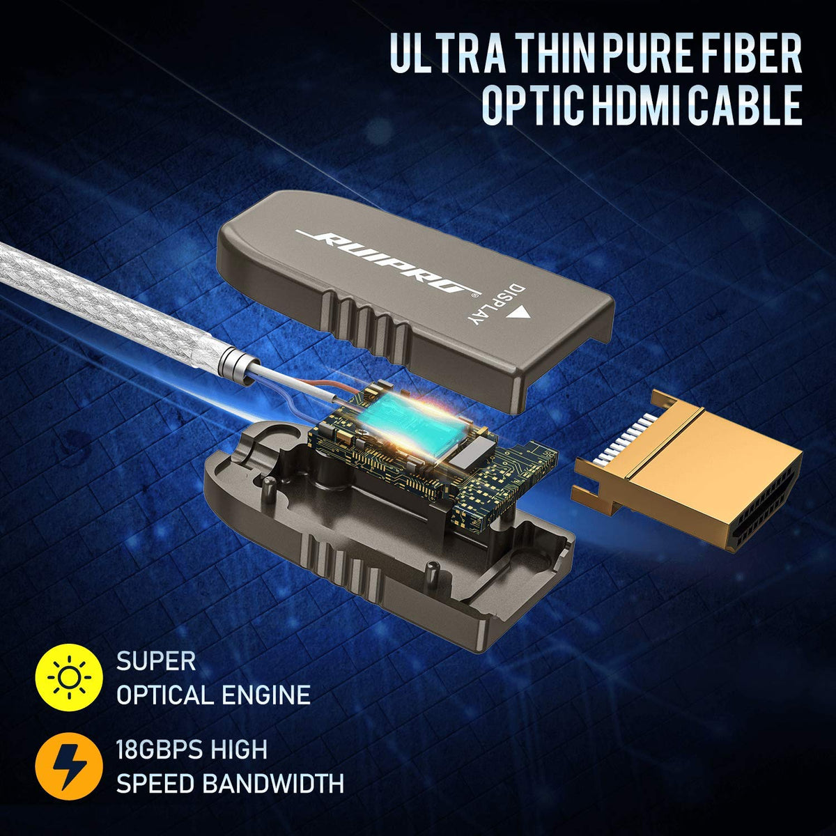 Fiber Optic HDMI Cable 65 Feet 4K60Hz 18Gbps HDR10 ARC M726