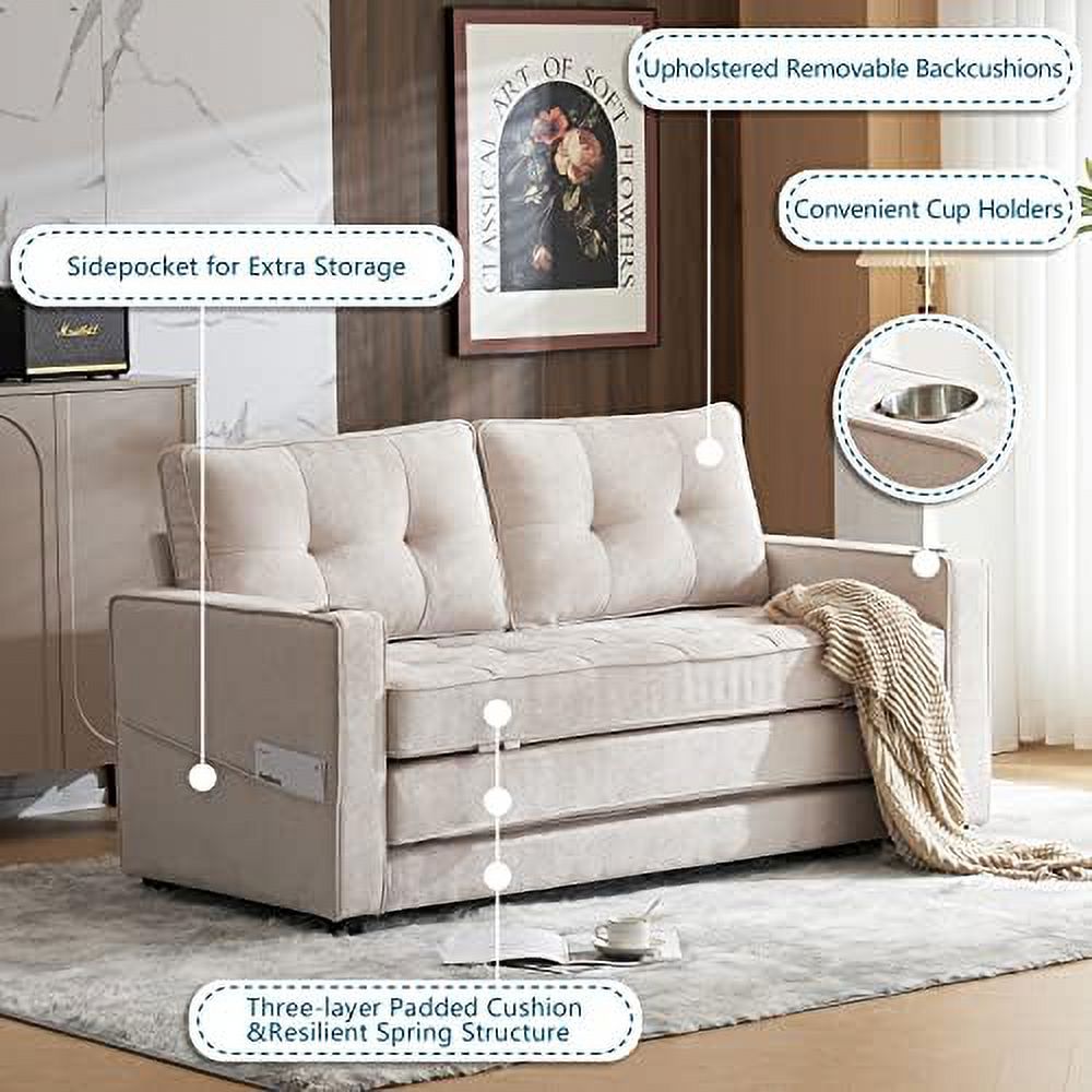 Full Size Futon Sofa Bed Chenille Loveseat Sofa Sleeper Pull Out Couch D7554