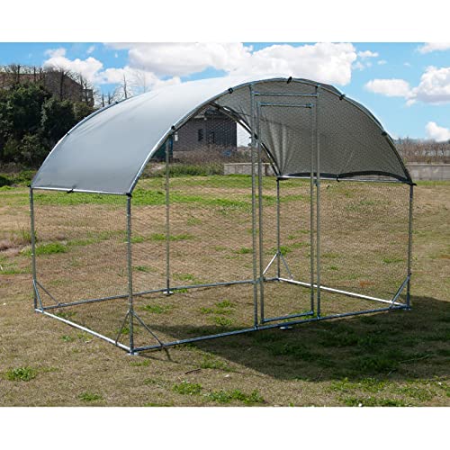 Large Metal Walk-in Galvanized Chicken Coop with Waterproof Cover A56993