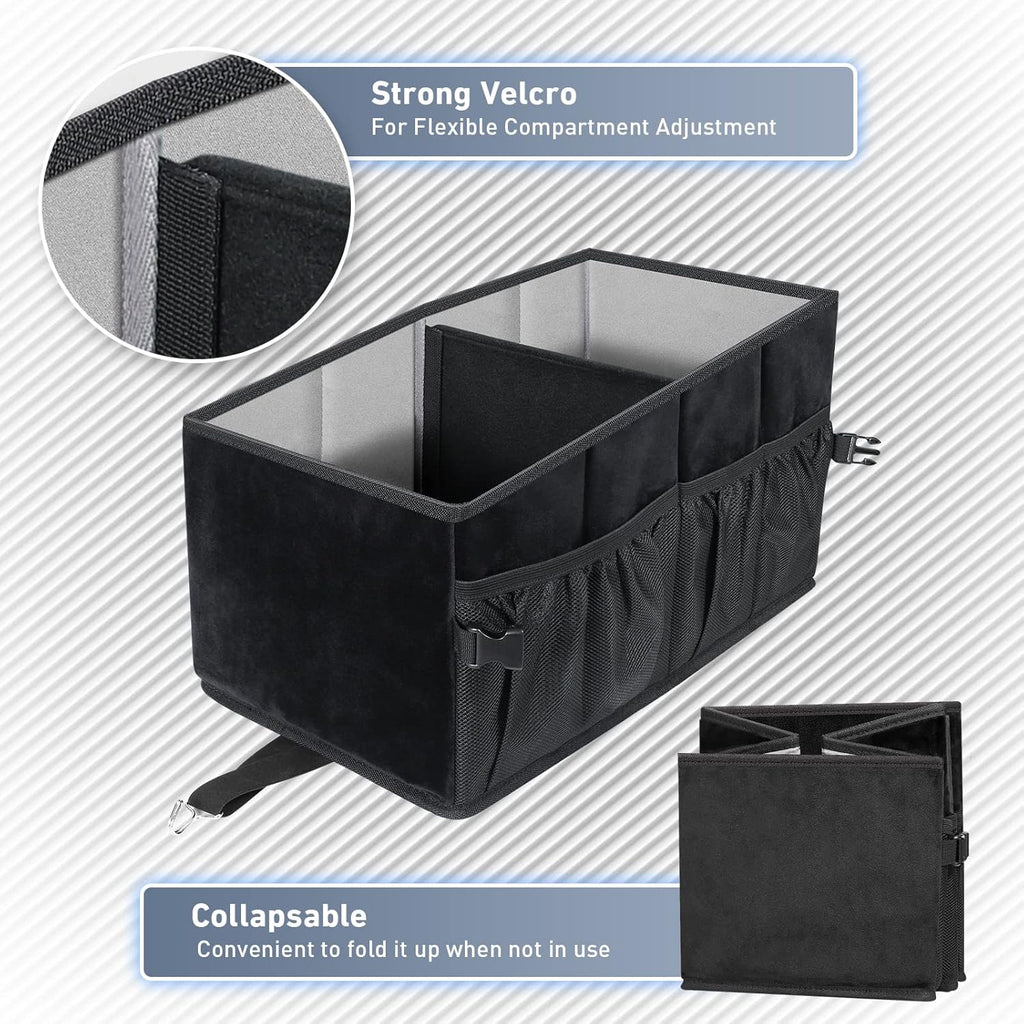 Car Seat Organizer with Side Mesh Pockets, Collapsible Trunk Cargo Storage Container (Black) C84551
