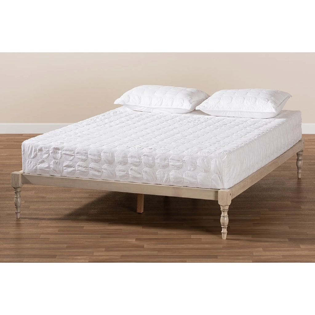 Antique White Wood King Size Platform Bed Frame N162