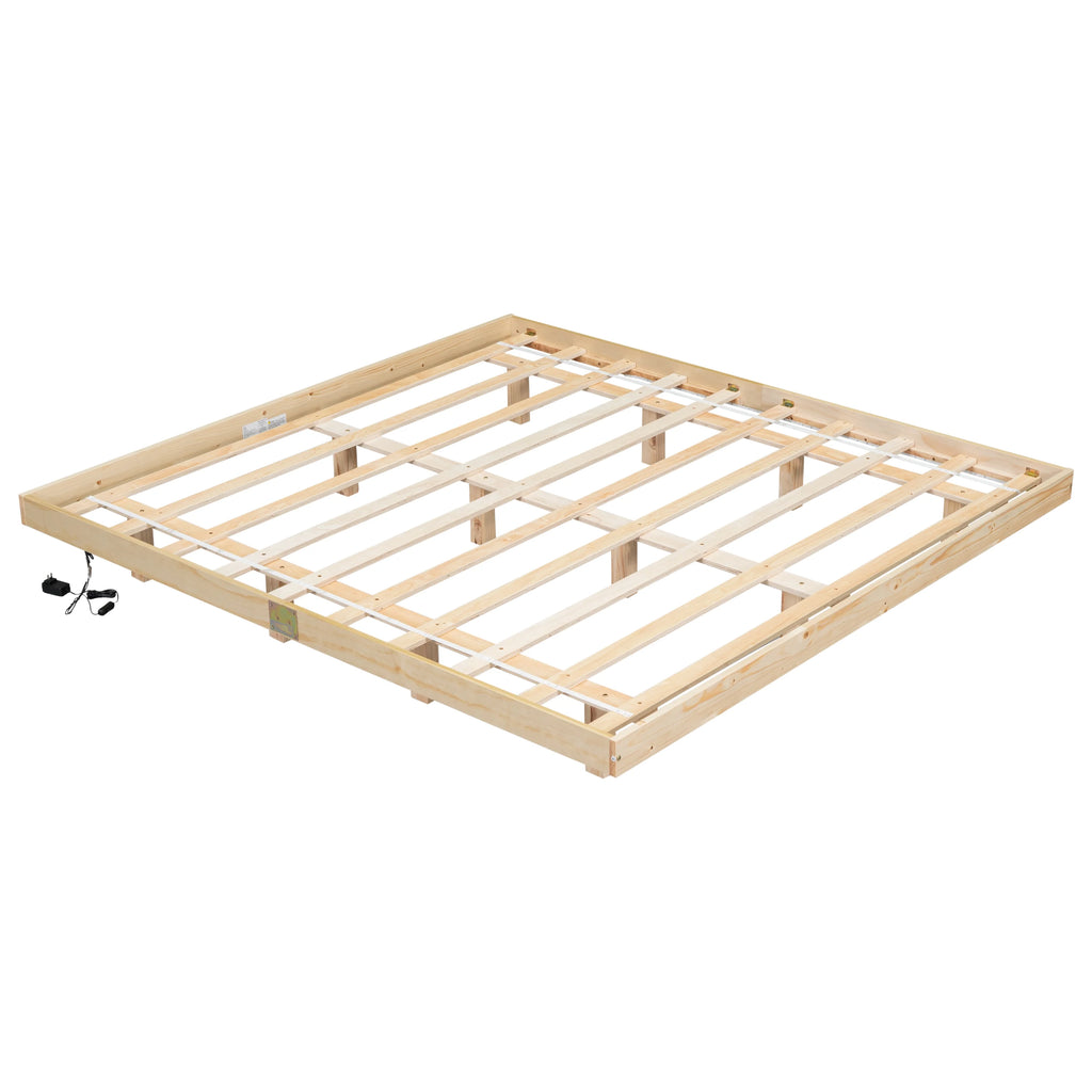 White Full Size Floating Bed Frame with LED Lights V5728
