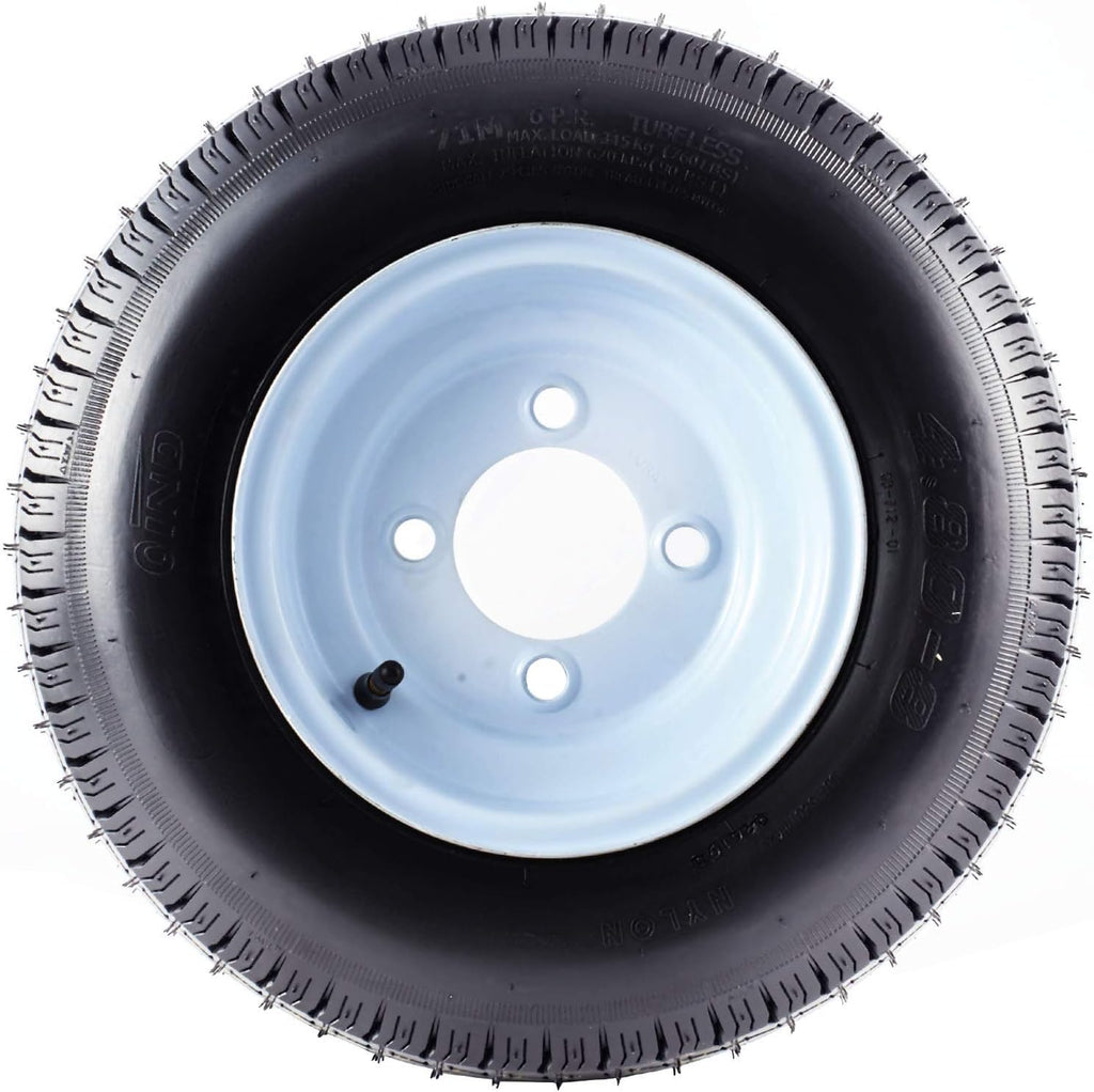 2PCS Trailer Tires & Rims 4.80-8 6PR 4 Lug on 4" Wheel White Spoke A820