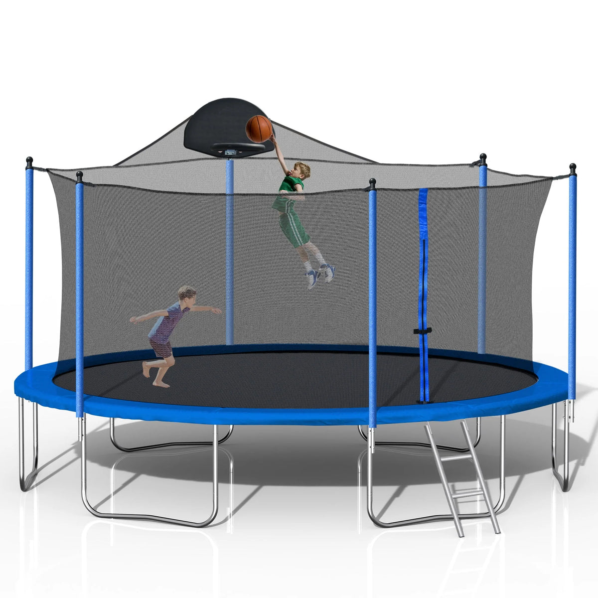 14 FT Trampoline with Safety Enclosure Net, Basketball Hoop and Ladder A666175