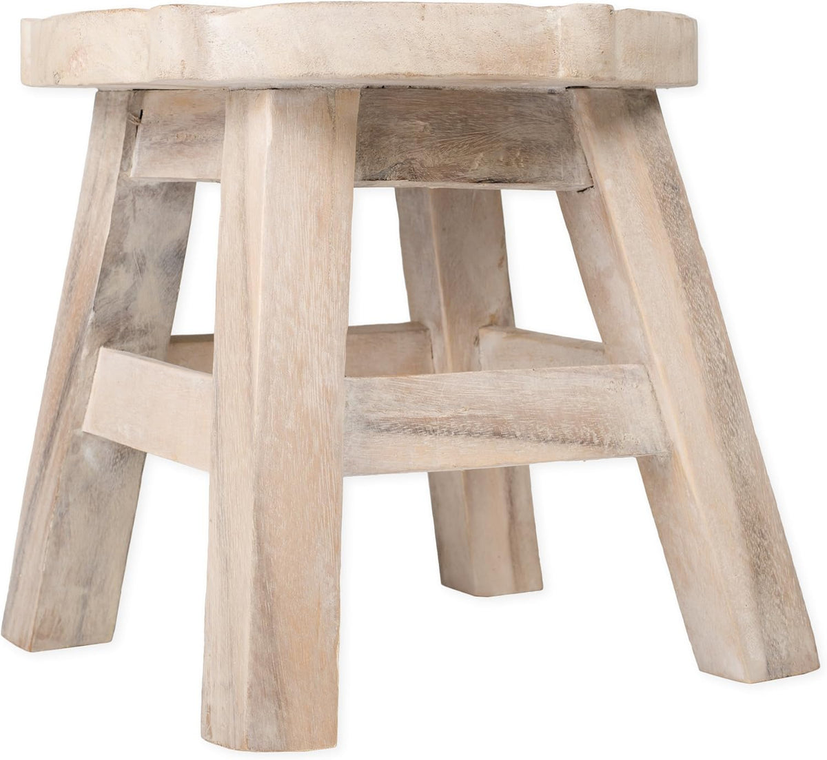 Whitewash Hand Carved Acacia Wood Decorative Stool T59982