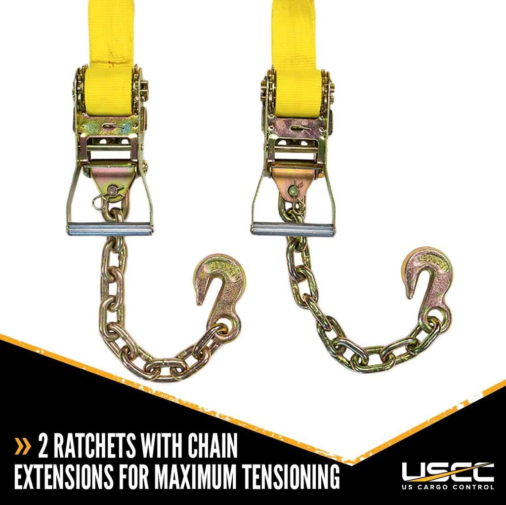 Side Mount Wheel Net with Cam Buckle, Two Ratchets and Chain Extensions, Polyester Webbing P998