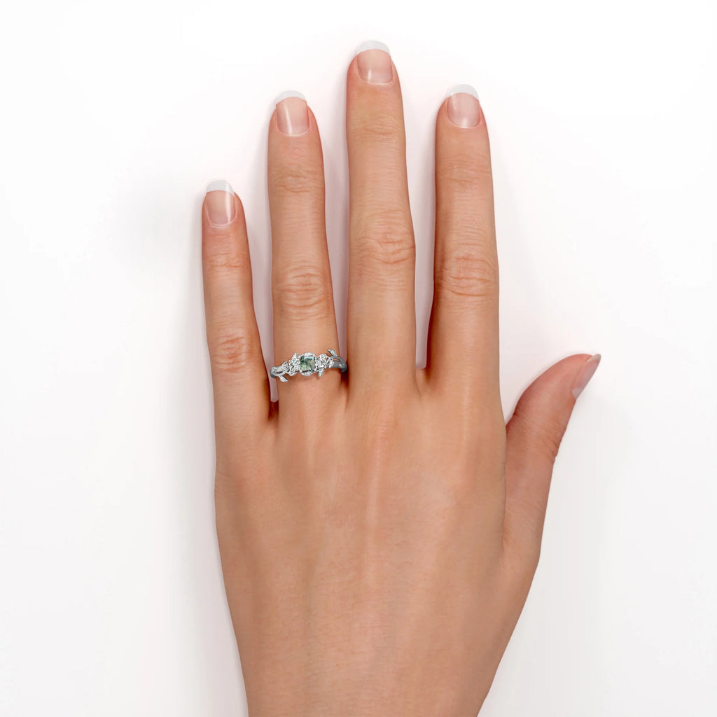 18K White Gold Plating over Silver Three Stone Engagement Ring C40300