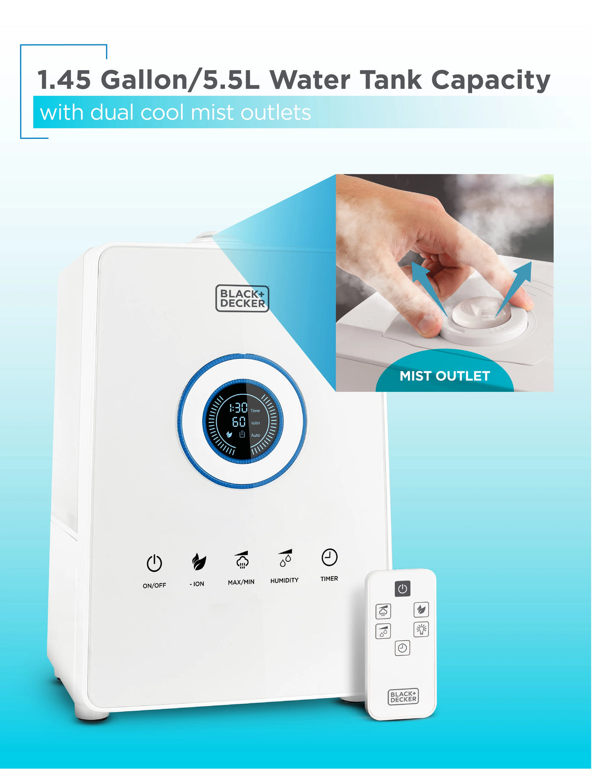 5.5 Liter Ultrasonic Humidifier with Digital Touch Panel Control and Remote G5710