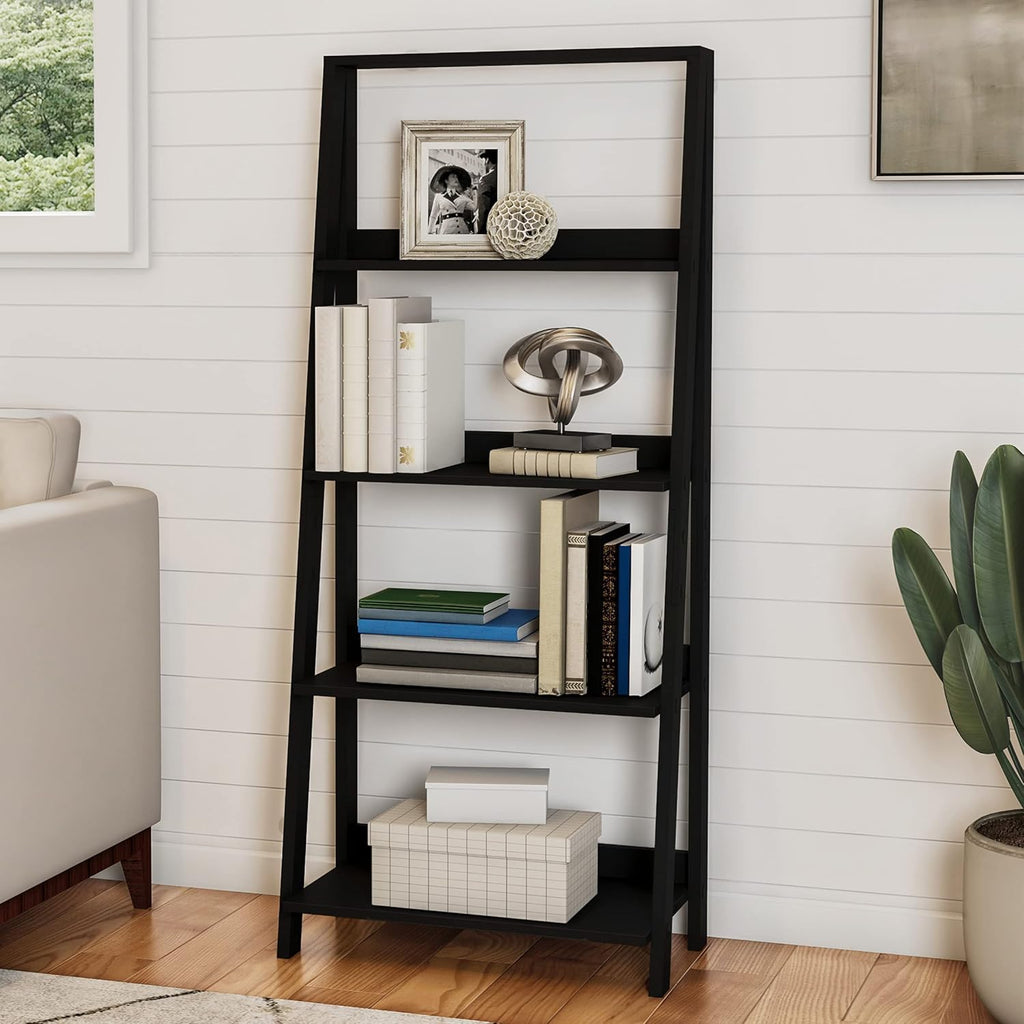 Black 4-Tier Wooden Ladder Bookshelf D2623