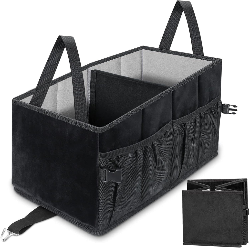 Car Seat Organizer with Side Mesh Pockets, Collapsible Trunk Cargo Storage Container (Black) C84551