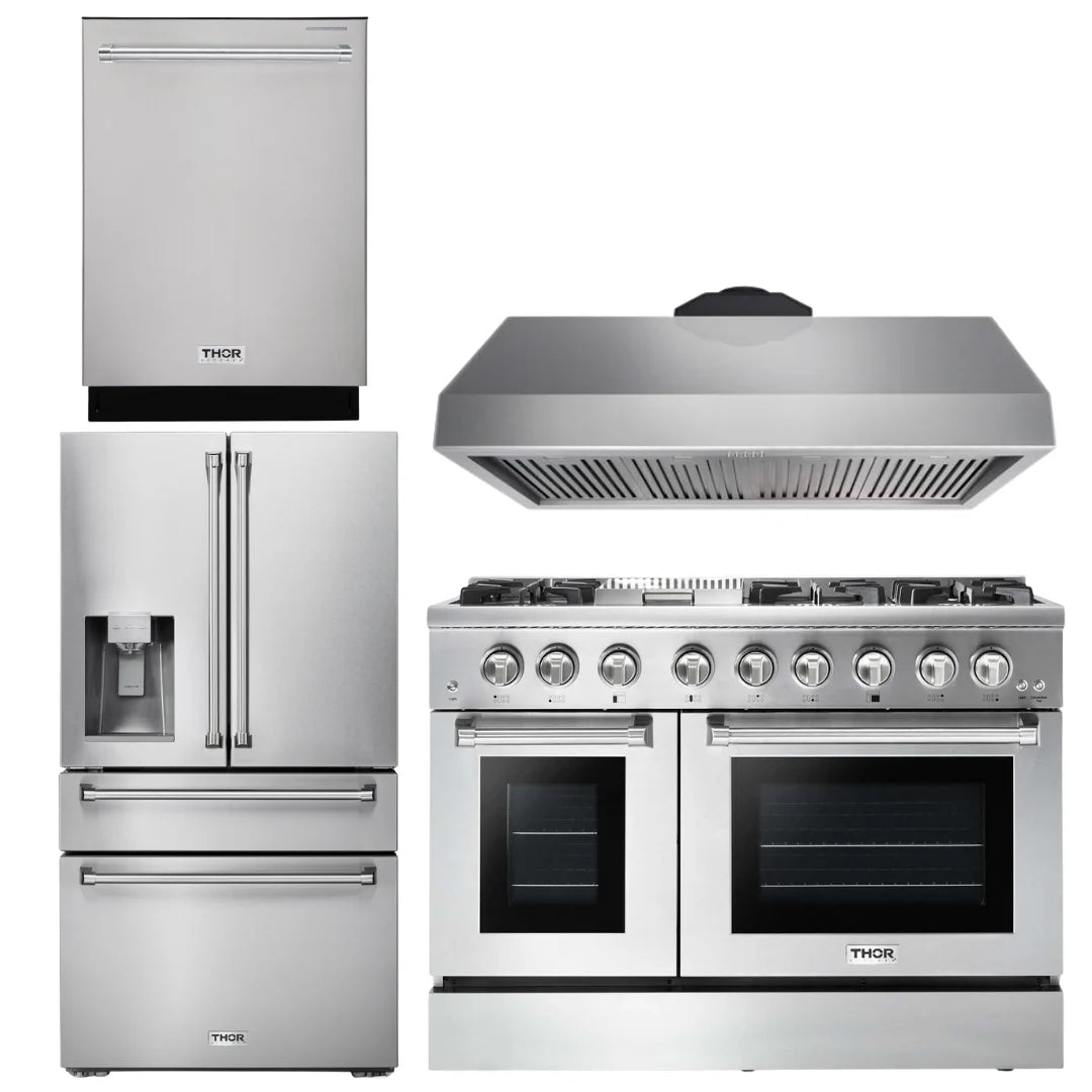 48 Gas Burner Electric Oven Range, Range Hood, Refrigerator, Dishwasher V24837
