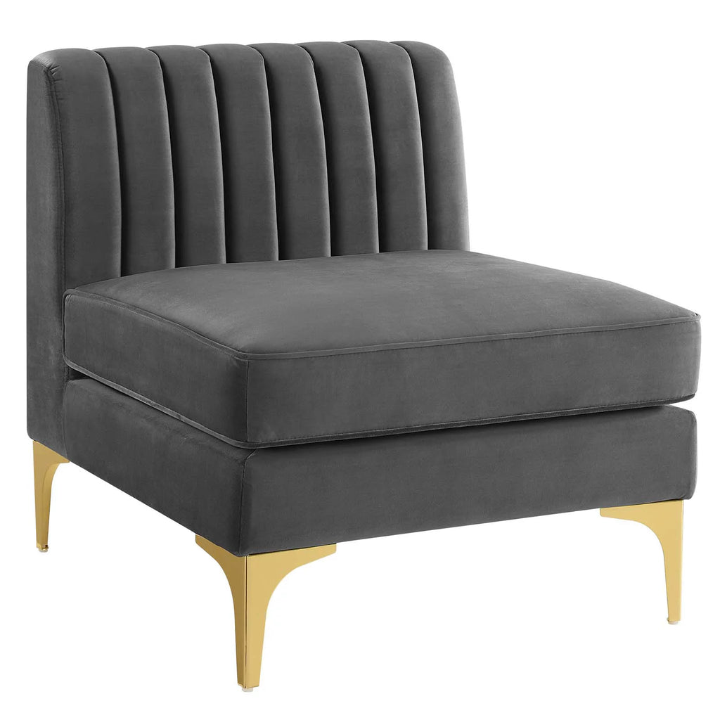 Gray Channel Tufted Performance Velvet 4-Seater Sofa O36474