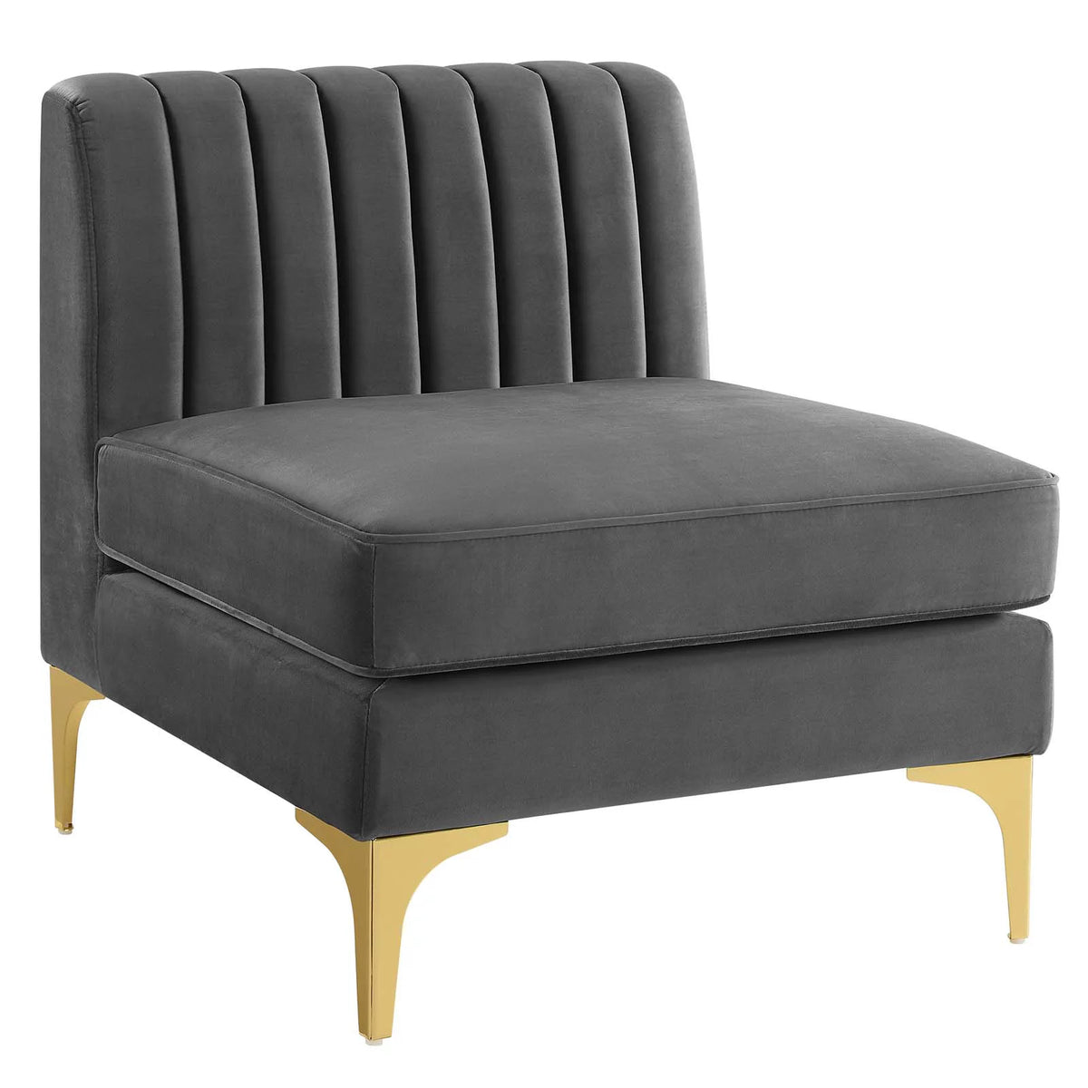 Gray Channel Tufted Performance Velvet 4-Seater Sofa O36474
