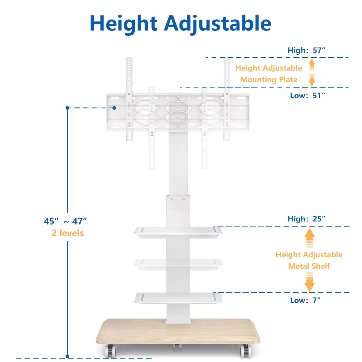 Black Rolling TV Stand with 3 Shelves V909