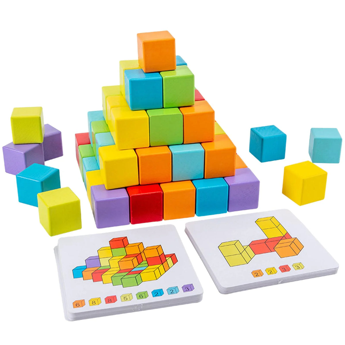 Wooden Building Blocks Stacking Game with Cards Sensory Toys E1343