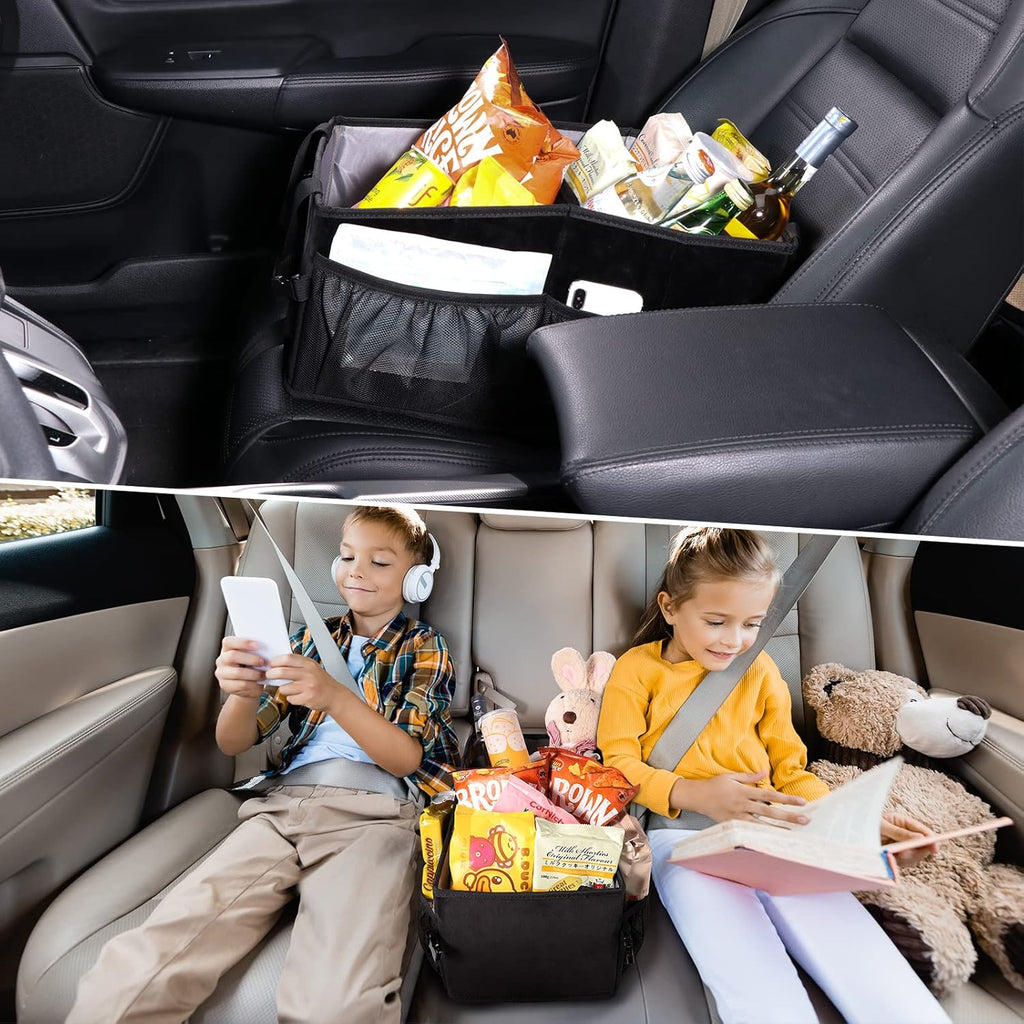Car Seat Organizer with Side Mesh Pockets, Collapsible Trunk Cargo Storage Container (Black) C84551