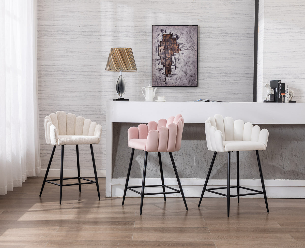 White Velvet Bar Stools Set of 2 with Metal Legs M502