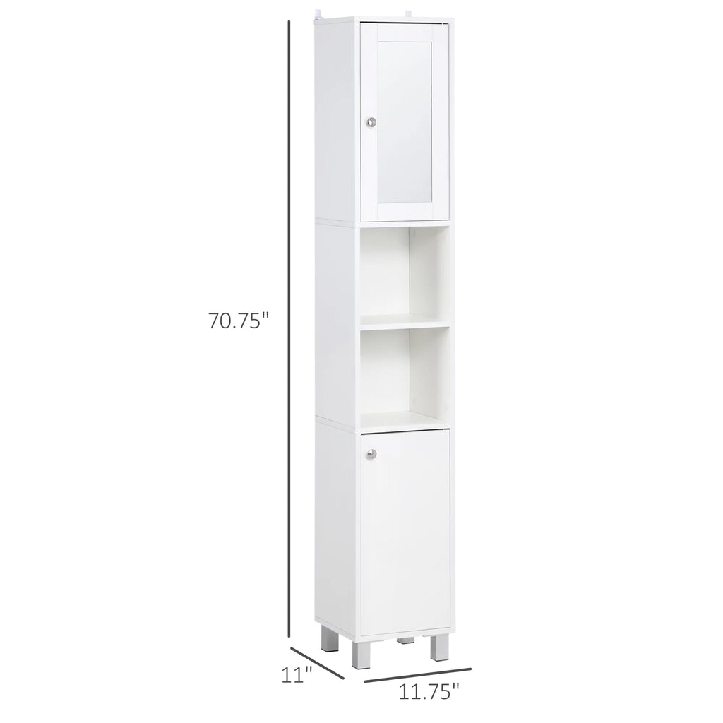 Tall White Wooden Bathroom Storage Cabinet with Mirror U6492