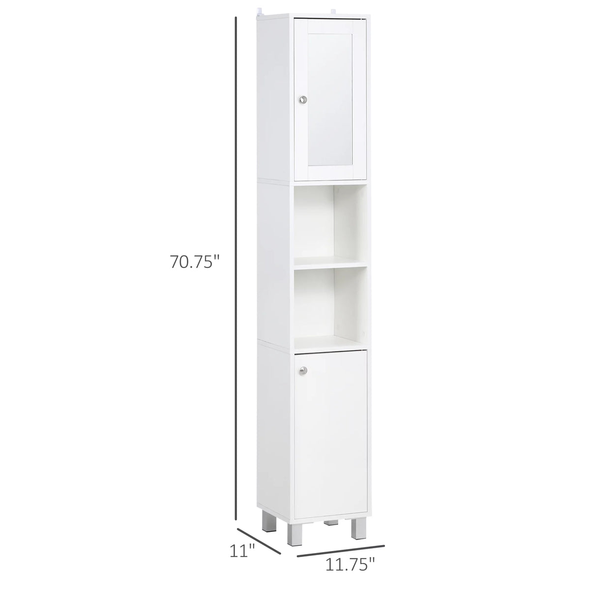 Tall White Wooden Bathroom Storage Cabinet with Mirror U6492