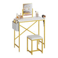 Gold and White Makeup Vanity Set with Rotating Mirror and PU Leather Chair R45418