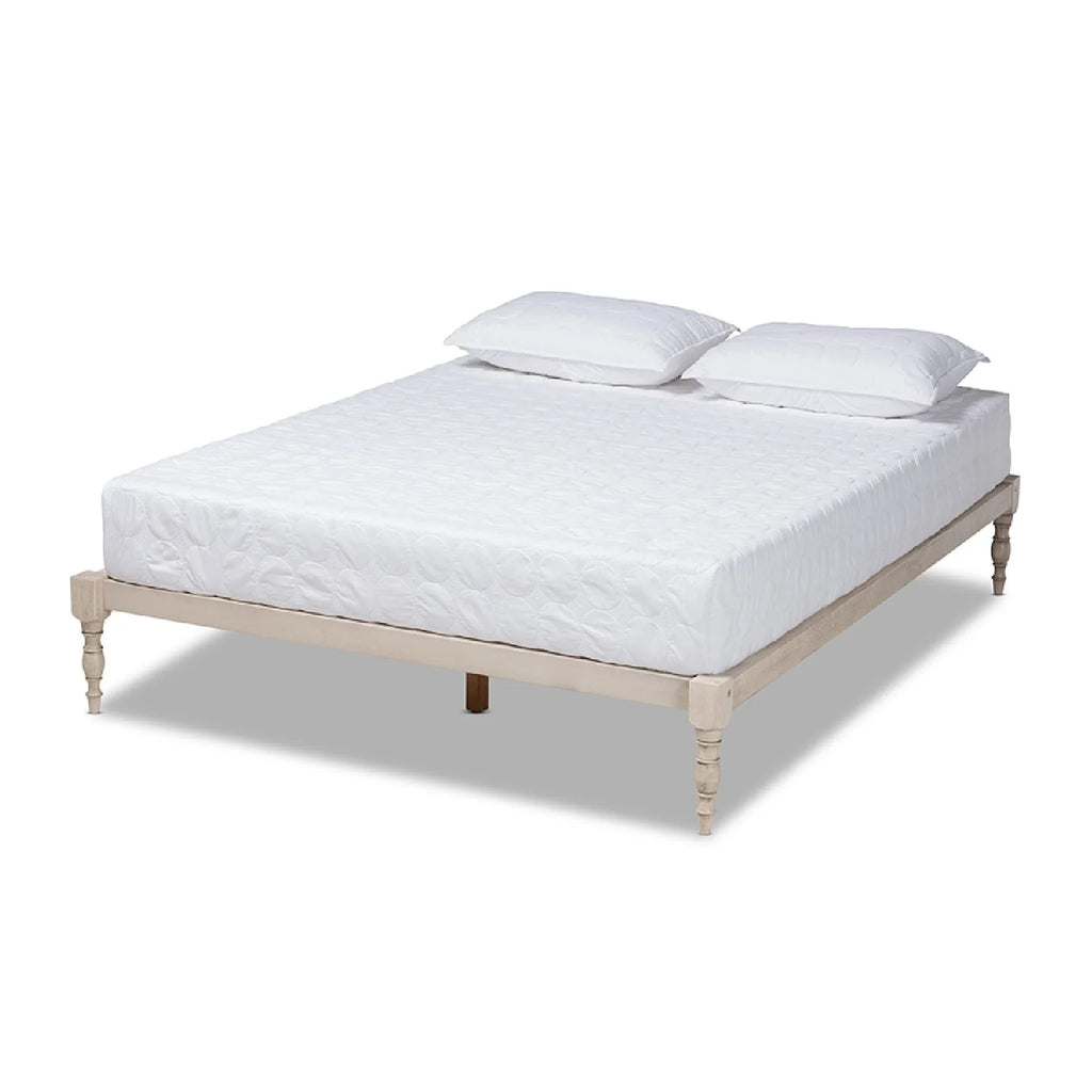 Antique White Wood King Size Platform Bed Frame N162