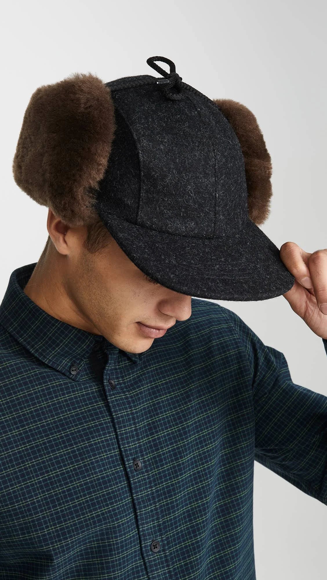 Charcoal Dark Brown Double Mackinaw Cap Q444