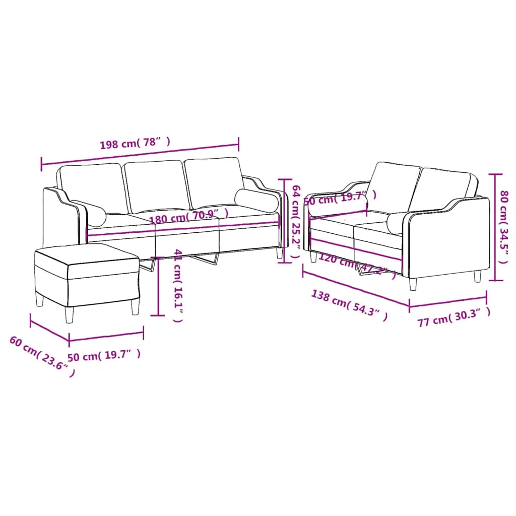 3 Piece Dark Gray Fabric Sofa Set M301