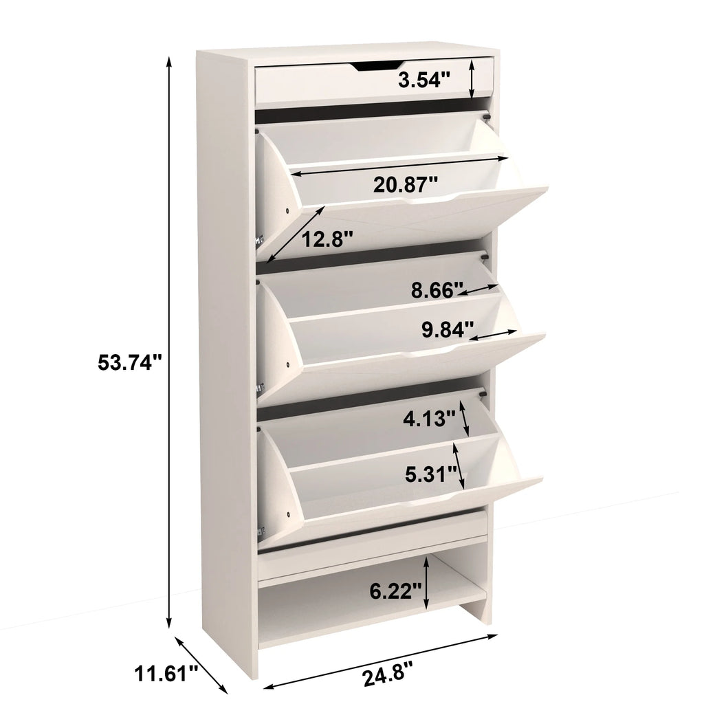 White 3 Flip Drawer Shoe Cabinet S208452