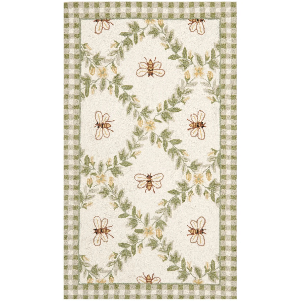Ivory/Green Floral Wool Area Rug W321665