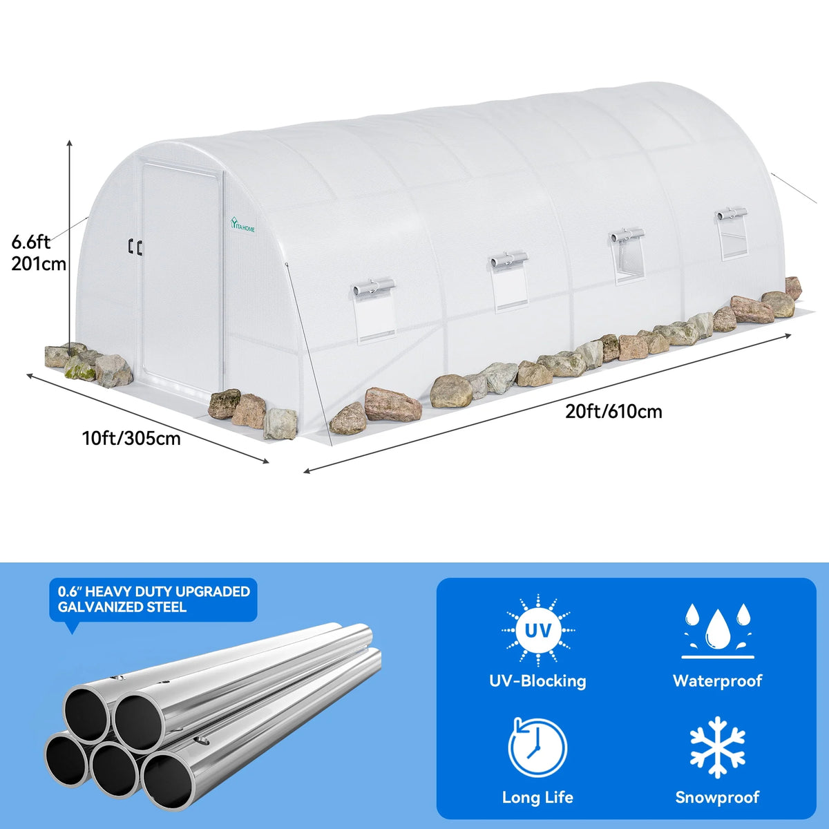 20x10x7ft Heavy Duty Walk-in Greenhouse Y934395