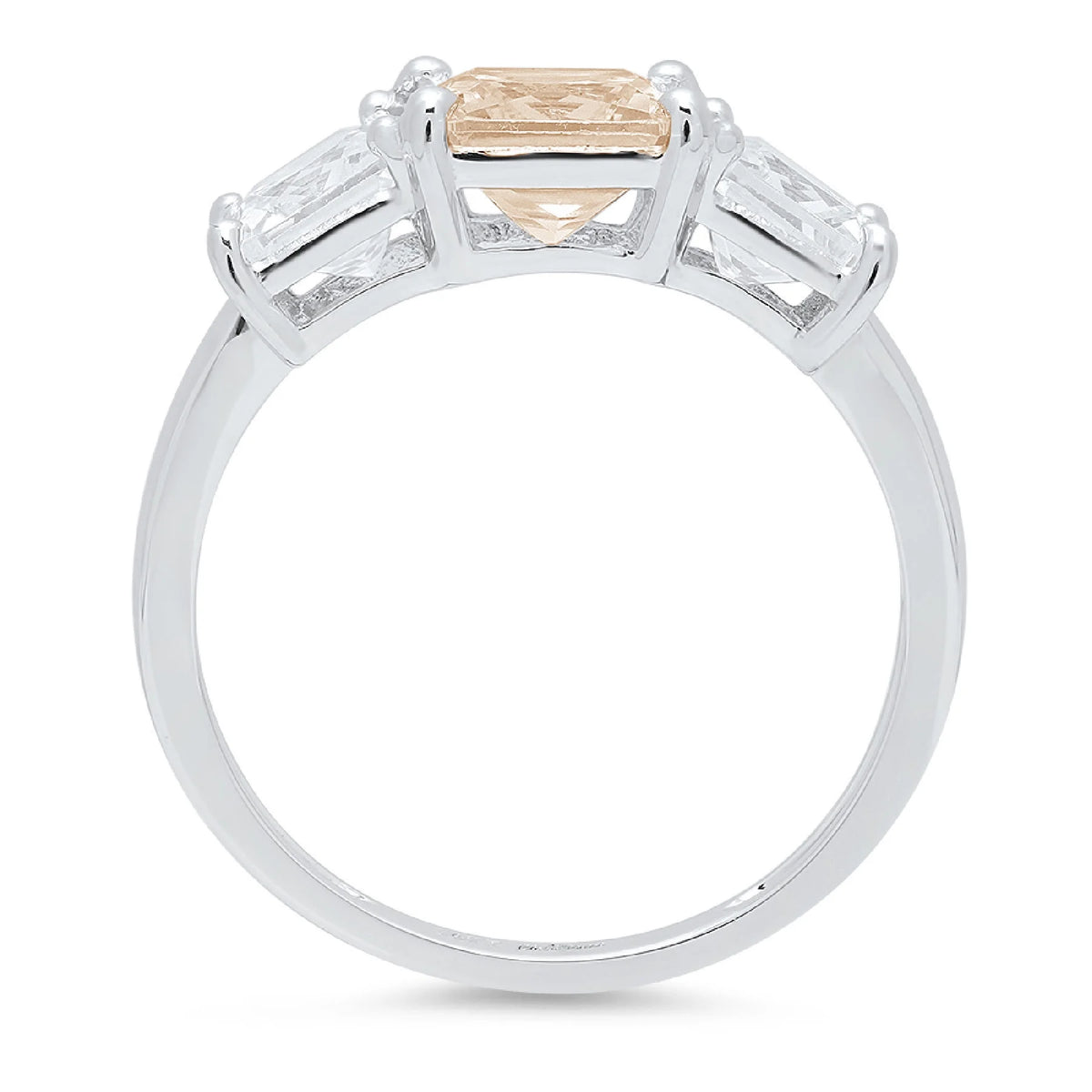 Champagne Simulated Diamond 18k White Gold 3 Stone Ring F325